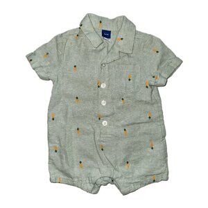 Printed Carrot Linen-Blend Pocket Romper for Baby, 3-6 months